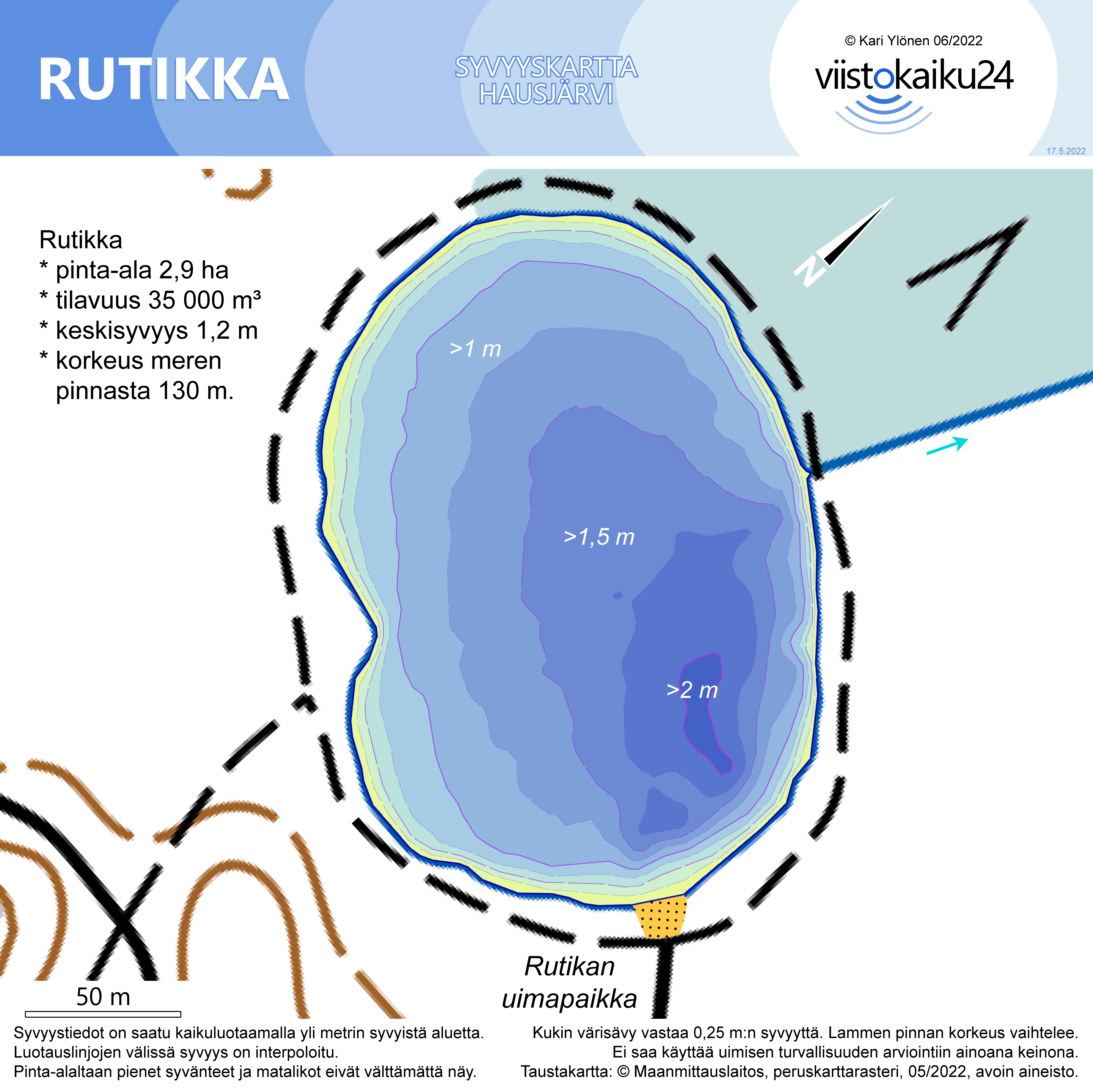 Rutikanlammen syvyyskartta